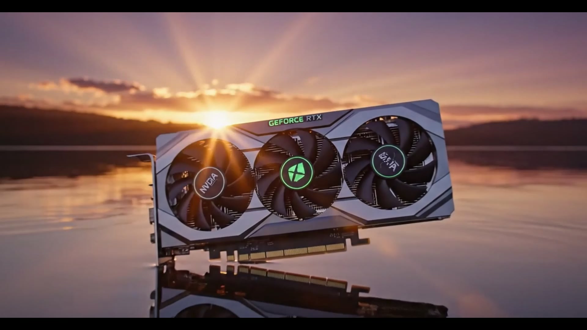 A graphics card floating over water in the Keeping Us Afloat music video
