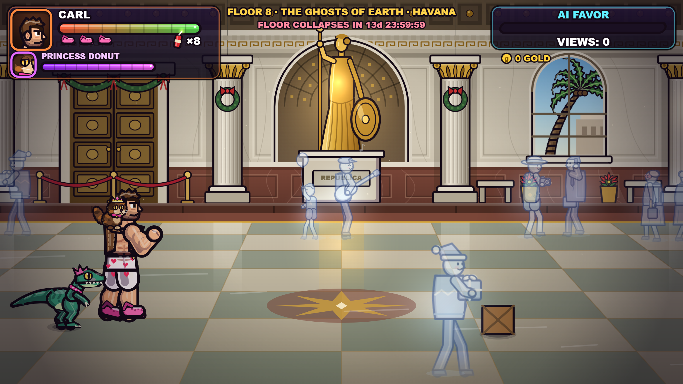 Actual V7 gameplay from Dungeon Crawler Carl: The Crawl, showing the code-drawn browser brawler